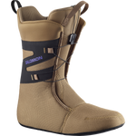 Salomon Dialogue Laced Straight Jacket Snowboard Boot 2026 - A tan snowboard boot with a black strap featuring "SALOMON" in purple letters, and a black zipper on the side.