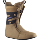Salomon Dialogue Laced Straight Jacket Snowboard Boot 2026 - A tan snowboard boot with a black strap featuring "SALOMON" in purple letters, and a black zipper on the side.