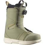 Salomon Faction BOA Snowboard Boot - A pair of olive green snowboard boots with a black BOA dial on the side and white laces.