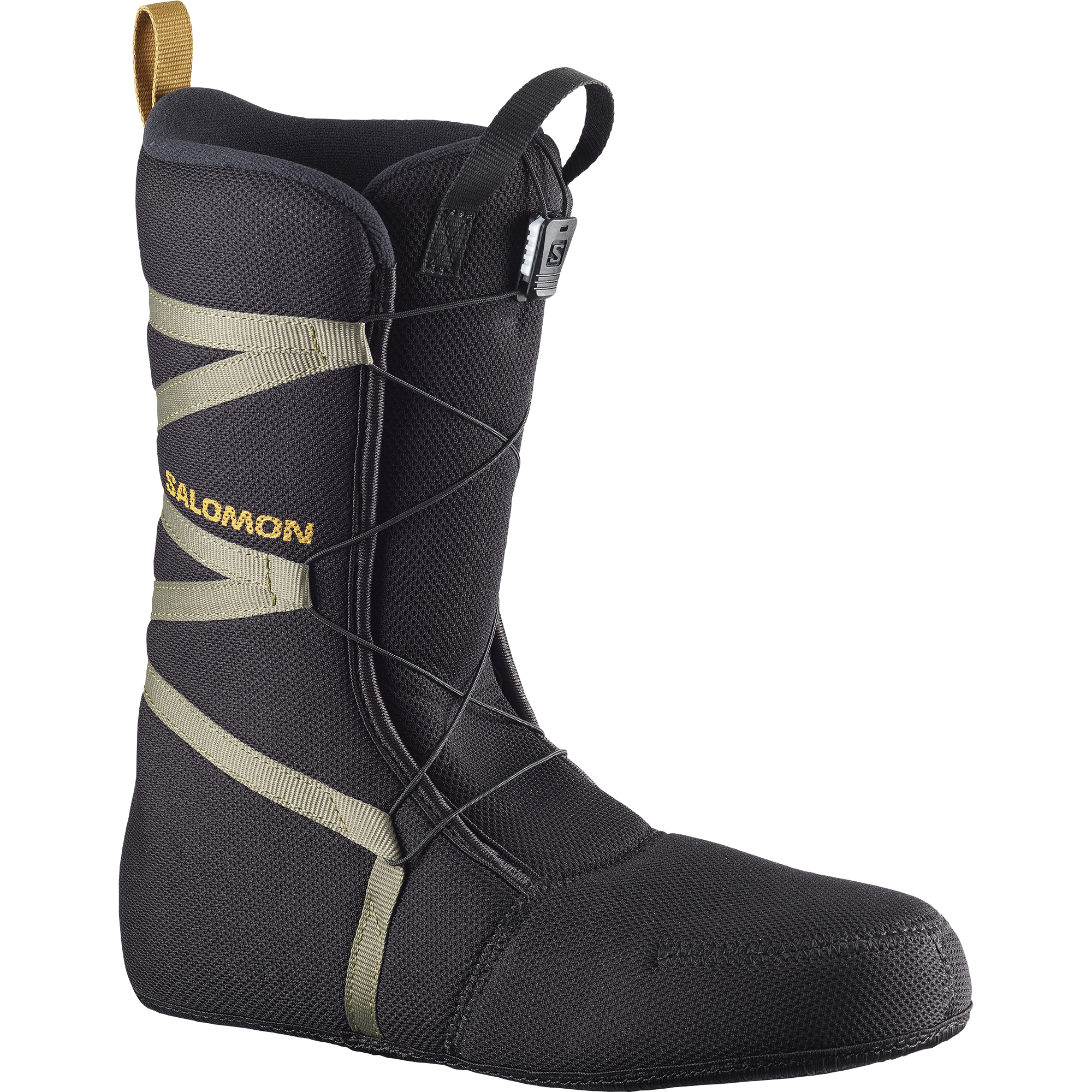 Salomon Faction BOA Snowboard Boot 2026 - A black snowboard boot with a textured pattern and yellow accents on the side.