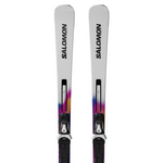 Salomon Addikt Pro 66 Skis with M12 Bindings - White skis with black bindings and a silver logo on top.