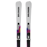 Salomon Addikt Pro 66 Skis with M12 Bindings - White skis with black bindings and a silver logo on top.