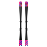 Salomon Addikt Pro 66 Skis with M12 Bindings - A pair of skis with a black base and blue and pink accents on the tips, featuring the Salomon logo in black.