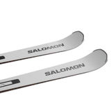 Salomon Addikt Pro 66 Skis with M12 Bindings - White skis with black bindings and a subtle patterned design on the top sheet.