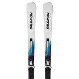 Salomon Addikt 72 Skis with M12 Bindings - White skis with black bindings and a subtle blue pattern on the tip.