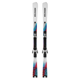 Salomon Addikt 72 Skis with M12 Bindings - White skis with blue and red accents, featuring a black binding system.