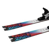Salomon Addikt 72 Skis with M12 Bindings - White skis with black and red abstract pattern on top, black bindings.