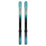 Salomon Women's Stance 80 Skis with M10 Bindings - A pair of skis with a blue and white patterned top sheet, featuring black bindings.