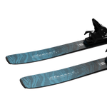 Salomon Women's Stance 80 Skis with M10 Bindings - A pair of skis with a blue and white marbled pattern on the top, featuring a black binding system.