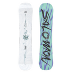 Salomon Oh Yeah Grom Snowboard 2026 - A white snowboard with a blue flower design and black writing on it.