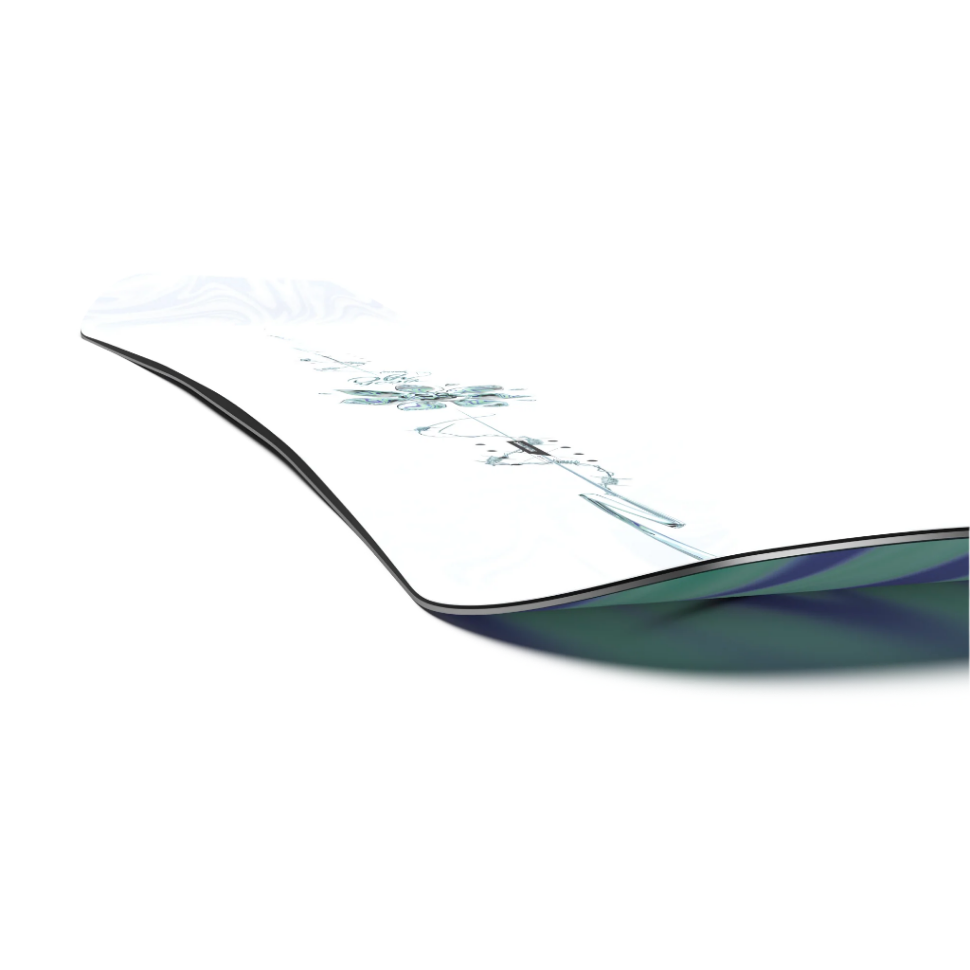 Salomon Oh Yeah Grom Snowboard 2026 - A snowboard with a white base and blue accents, featuring a wavy pattern on its top surface.