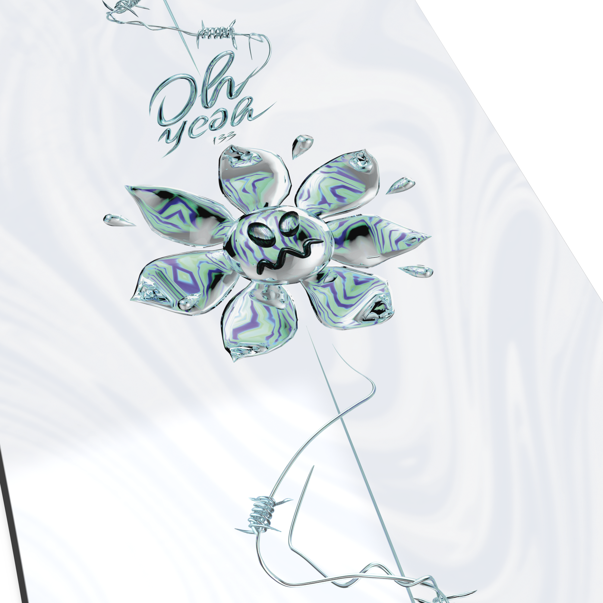 Salomon Oh Yeah Grom Snowboard 2026 - A snowboard with a predominantly white base and blue accents, featuring a stylized "Oh Yeah" logo on its top side.