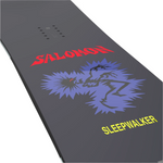 Salomon Sleepwalker Snowboard 2026 - A dark gray snowboard with a blue wolf graphic and red lettering.