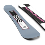 Salomon Kickback Snowboard 2026 - A black snowboard with a white logo and pink lettering on top of it.