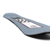 Salomon Kickback Snowboard 2026 - A light blue snowboard with a black and white graphic of a man's face in the center, surrounded by a pink border.