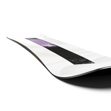 Solomon Women's Bliss Snowboard - A white snowboard with a purple graphic on top, featuring a mountainous landscape and clouds in the sky.