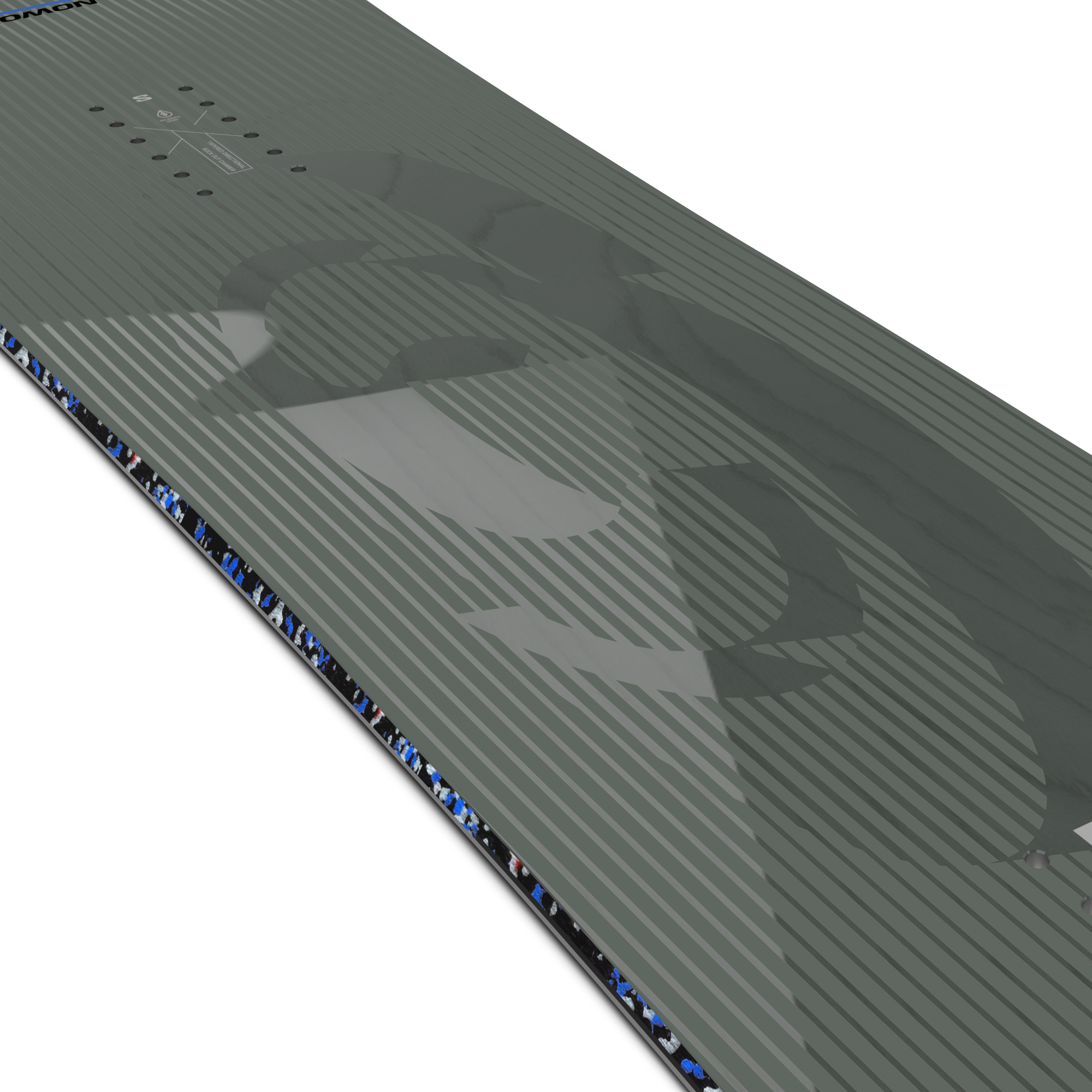 Salomon Highpath Snowboard 2026 - A dark gray snowboard with a subtle, repeating pattern of thin white lines and geometric shapes.