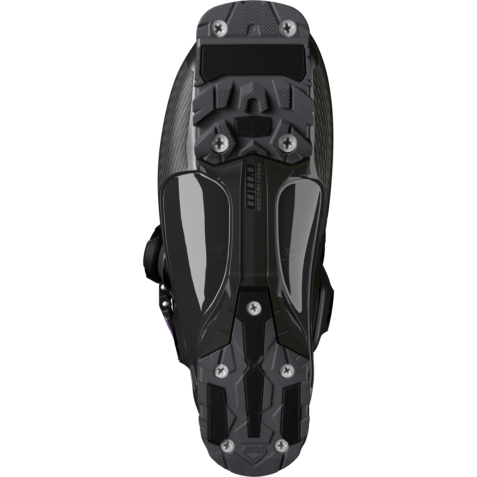 Salomon S/Pro Supra 100 BOA Ski Boots 2026 - Black ski boots with silver buckles and a purple logo on the side.