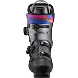 Salomon Women's Supra 115 Dual BOA Ski Boot - A black ski boot with a rainbow-colored strap and white stitching.