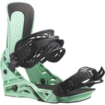 Salomon Hologram Snowboard Bindings 2026 - A pair of mint green snowboard bindings with black straps and buckles, featuring a textured pattern on the baseplate.
