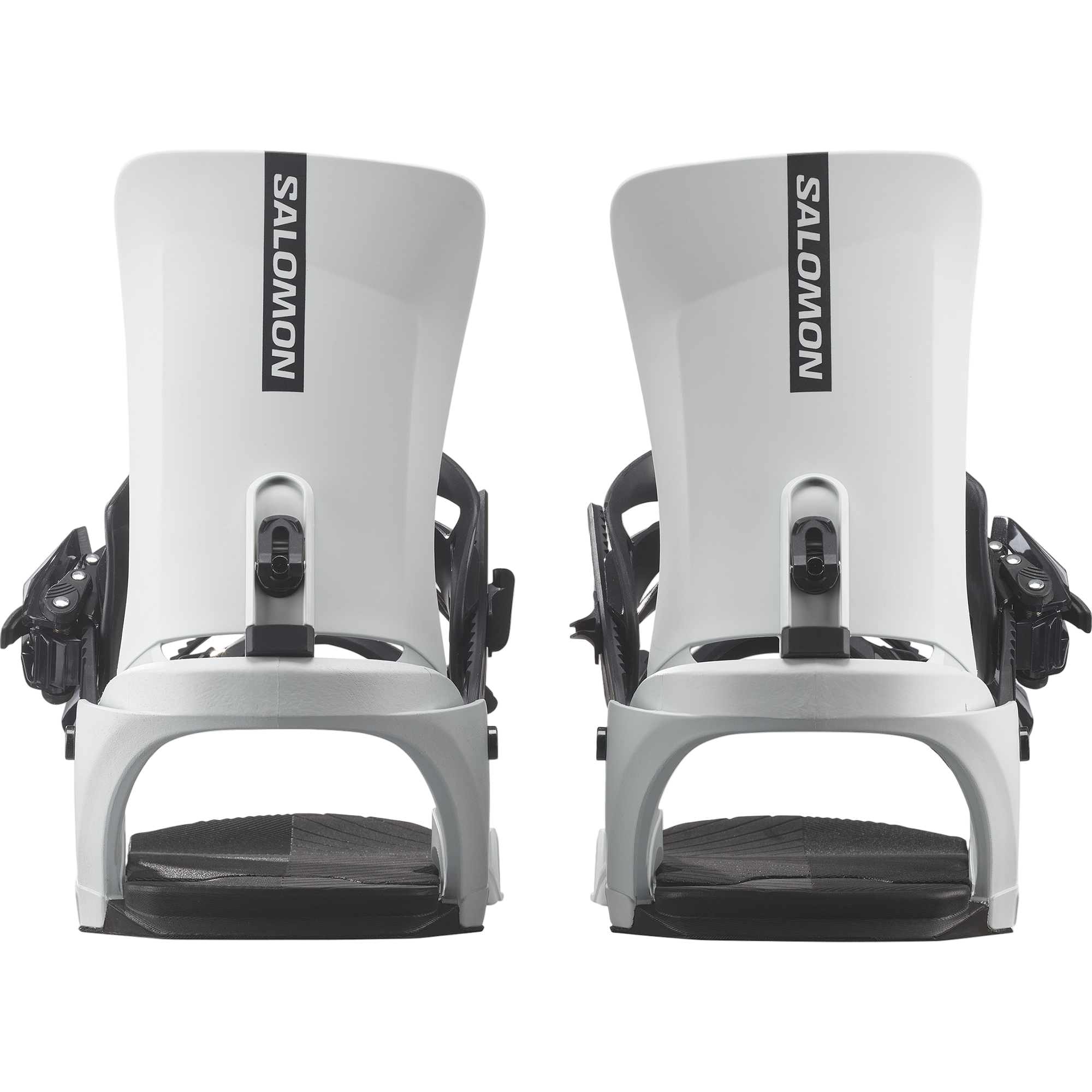 Salomon Rhythm Snowboard Bindings - White bindings with black buckles and straps on a white background.