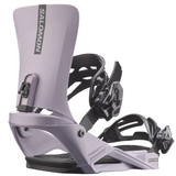 Salomon Rhythm Snowboard Bindings - A pair of snowboard bindings with a sleek, modern design and a predominantly black color scheme.