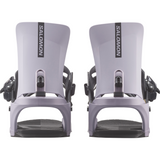 Salomon Rhythm Snowboard Bindings - A pair of snowboard bindings with a sleek, modern design and silver buckles.