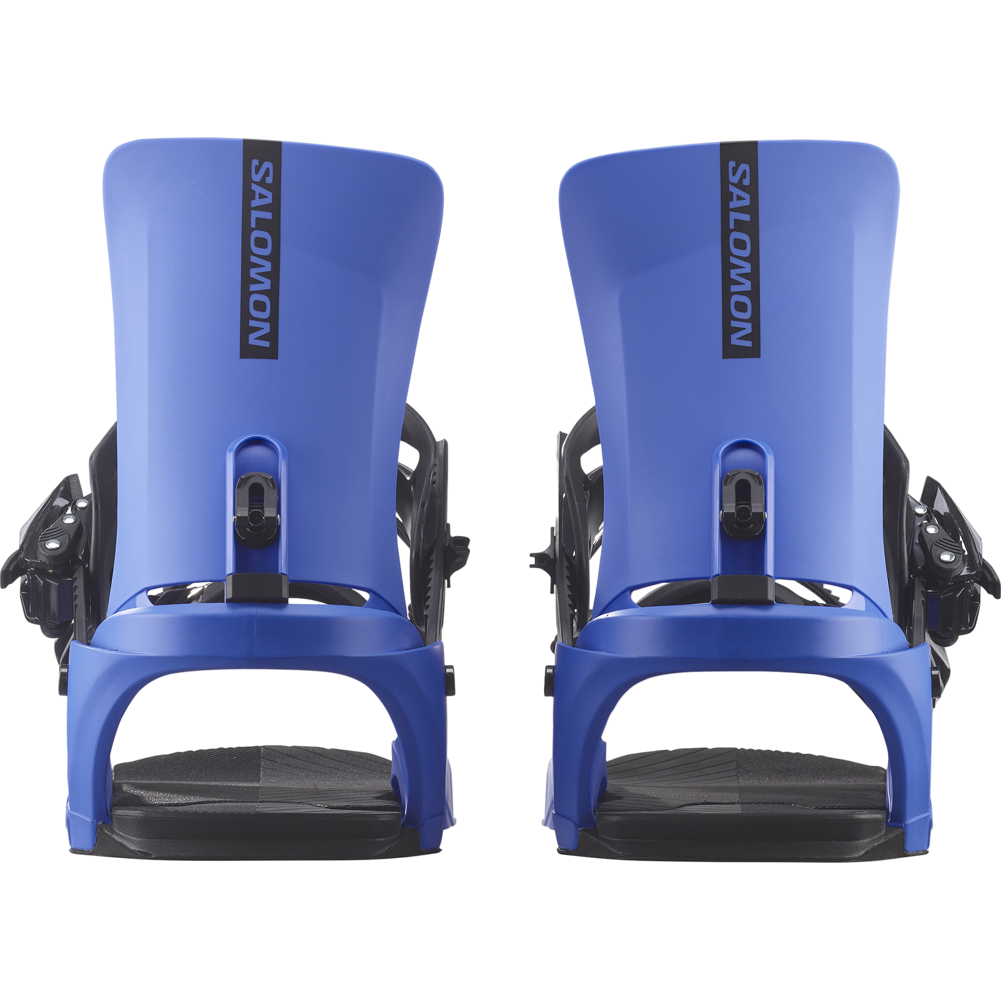 Salomon Rhythm Snowboard Bindings - A pair of blue snowboard bindings with black buckles and straps.