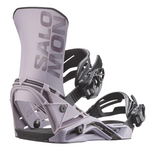 Salomon District Snowboard Bindings - A pair of snowboard bindings with a predominantly black color scheme, featuring silver hardware and a sleek design.