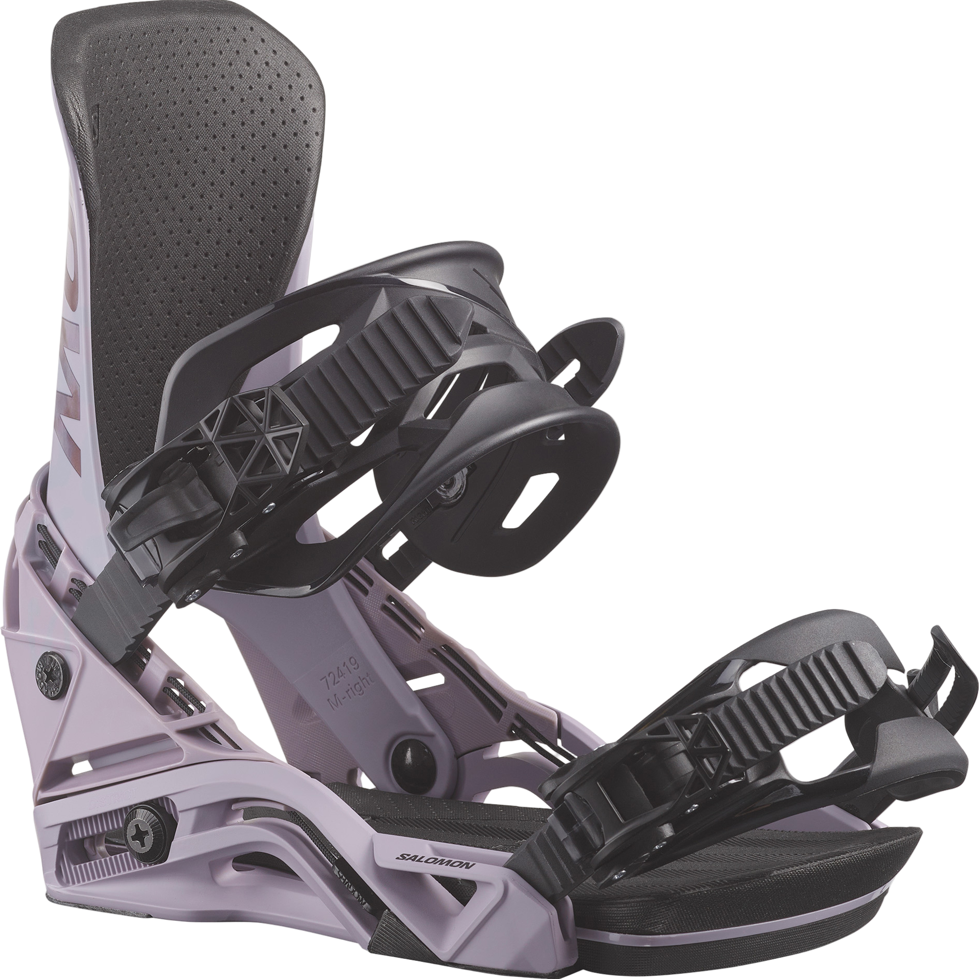 Salomon District Snowboard Bindings - A pair of snowboard bindings with a sleek, modern design and silver buckles.