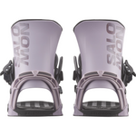 Salomon District Snowboard Bindings - A pair of snowboard bindings with a sleek, modern design and silver buckles.