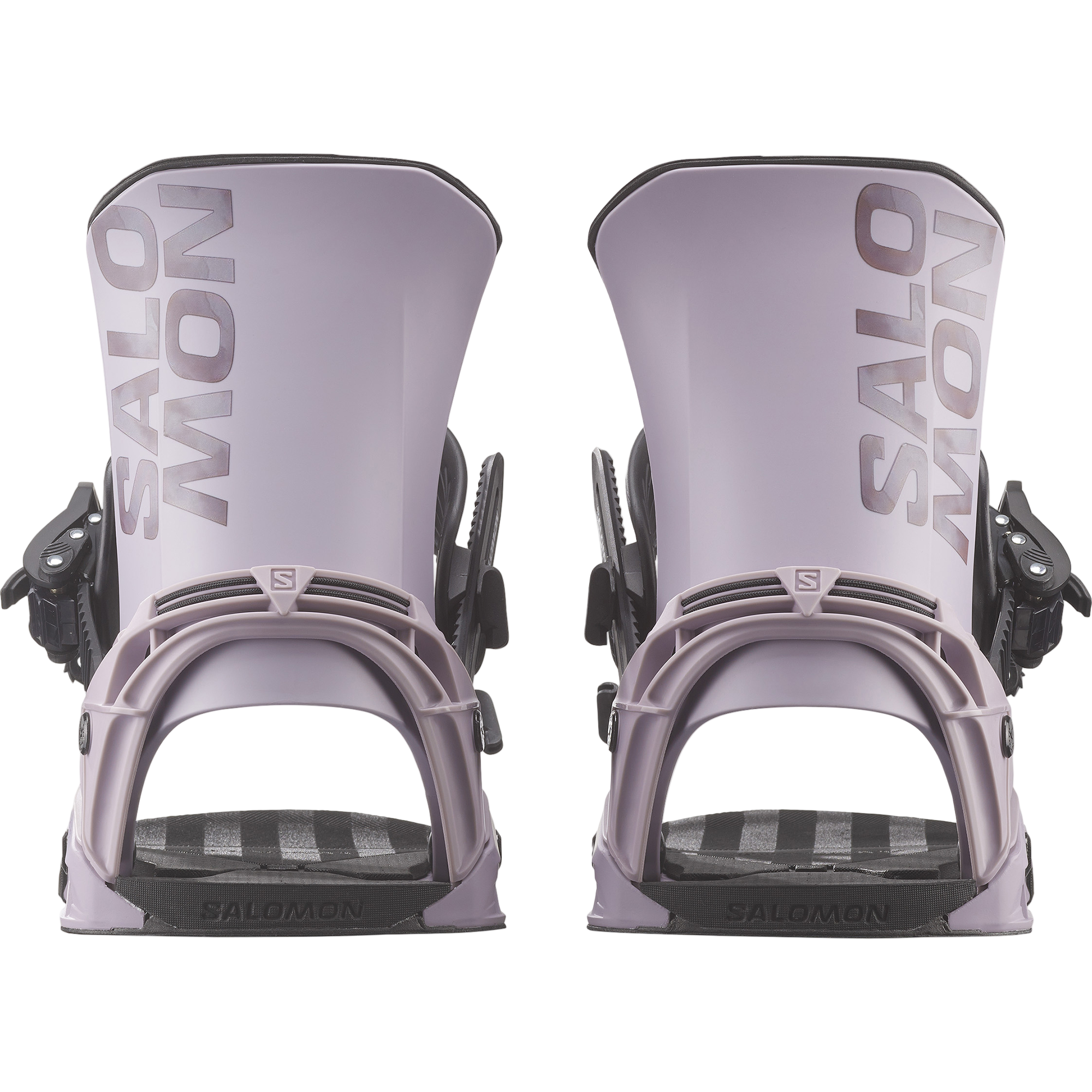 Salomon District Snowboard Bindings - A pair of snowboard bindings with a sleek, modern design and silver buckles.