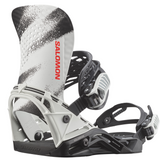 Salomon Hologram Snowboard Bindings 2026 - A pair of black and white snowboard bindings with a textured pattern on the straps.