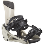 Salomon XA Supermatic Snowboard Bindings 2026 - A pair of white snowboard bindings with black straps and buckles, featuring a textured pattern on the baseplate.