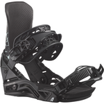 Salomon District Pro Snowboard Bindings - Black bindings with white lettering and logos on straps, straps have a textured pattern.
