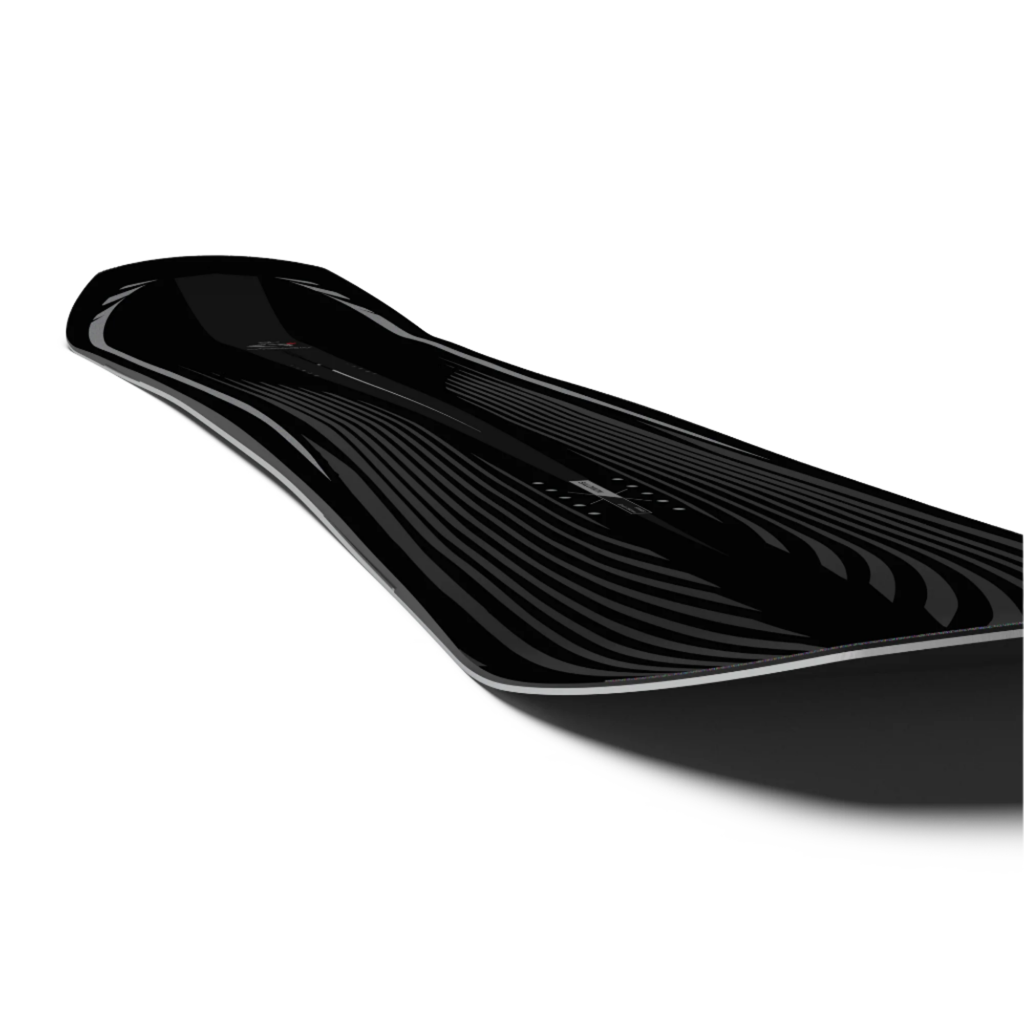 Salomon Assassin Pro Snowboard 2026 - A black snowboard with a subtle white stripe pattern on its top surface.