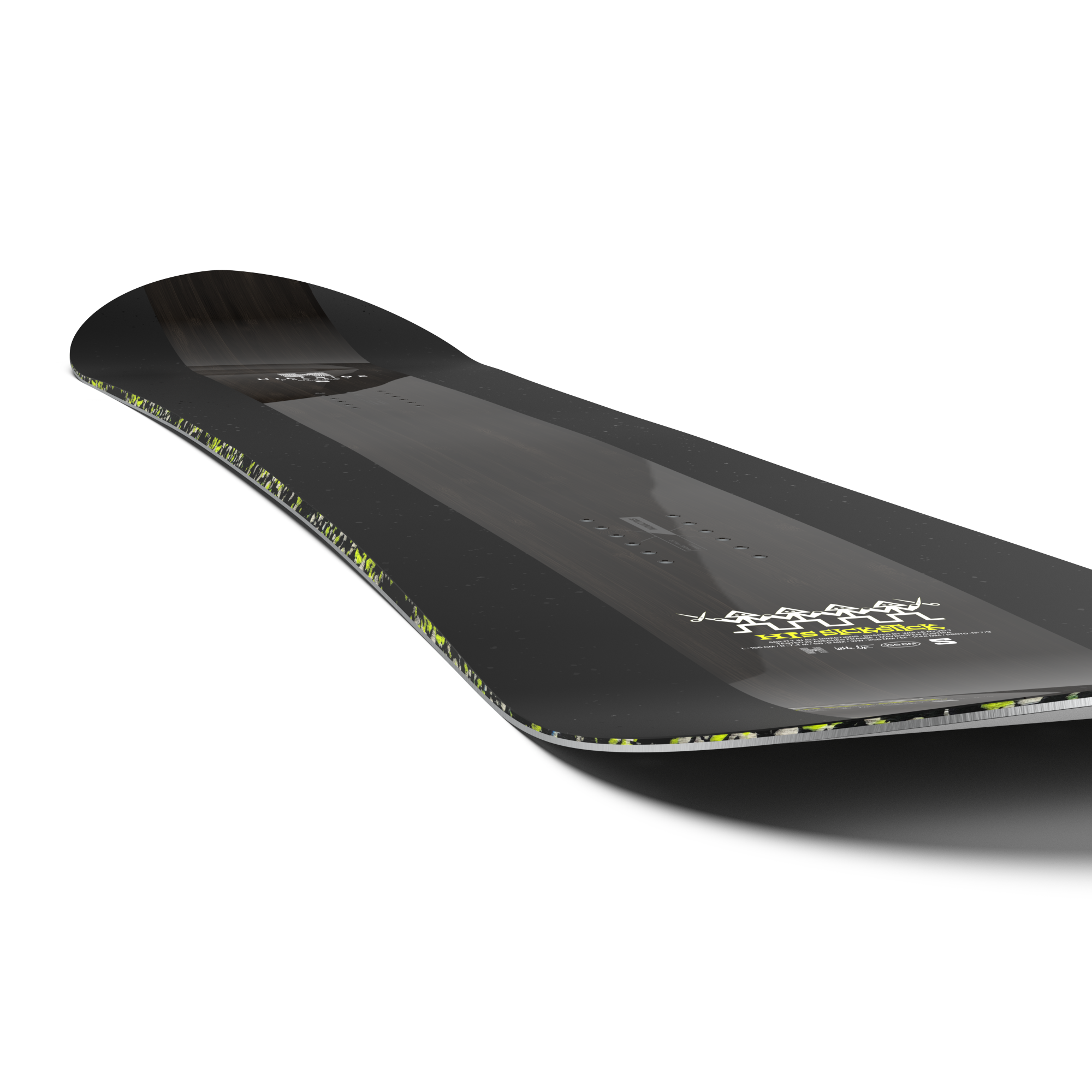 Salomon HPS Sickstick Snowboard 2026 - A black snowboard with a white logo on top and yellow accents along the edges.