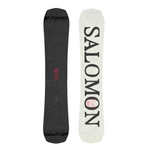 Salomon Craft Snowboard 2026 - A black snowboard with a red logo and text on top, featuring a pattern of lines and shapes in various shades of gray.