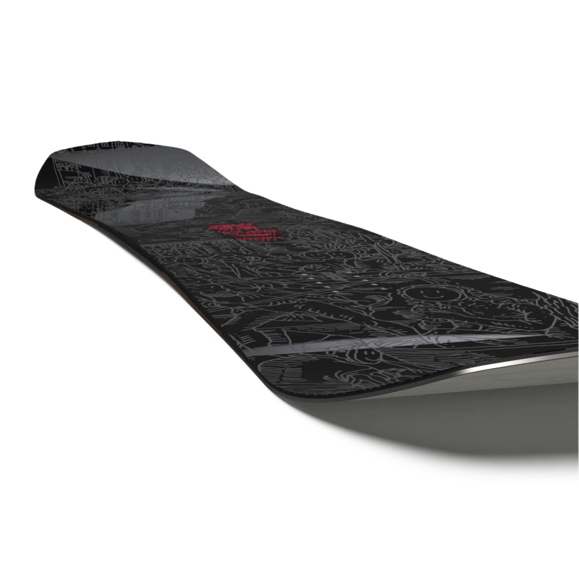 Salomon Craft Snowboard 2026 - Black snowboard with white line art design and red logo in center.