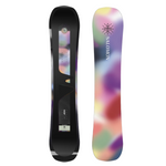 Salomon Women's Wonder Snowboard 2026 - A black snowboard with a white logo and a rainbow-colored design on its top surface.