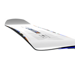 Salomon Women's Rumble Fish Snowboard 2026 - A white snowboard with a blue and orange fish design on top, featuring a black border around it.