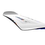 Salomon Women's Rumble Fish Snowboard 2026 - A white snowboard with a blue and orange fish design on top, featuring a black border around it.