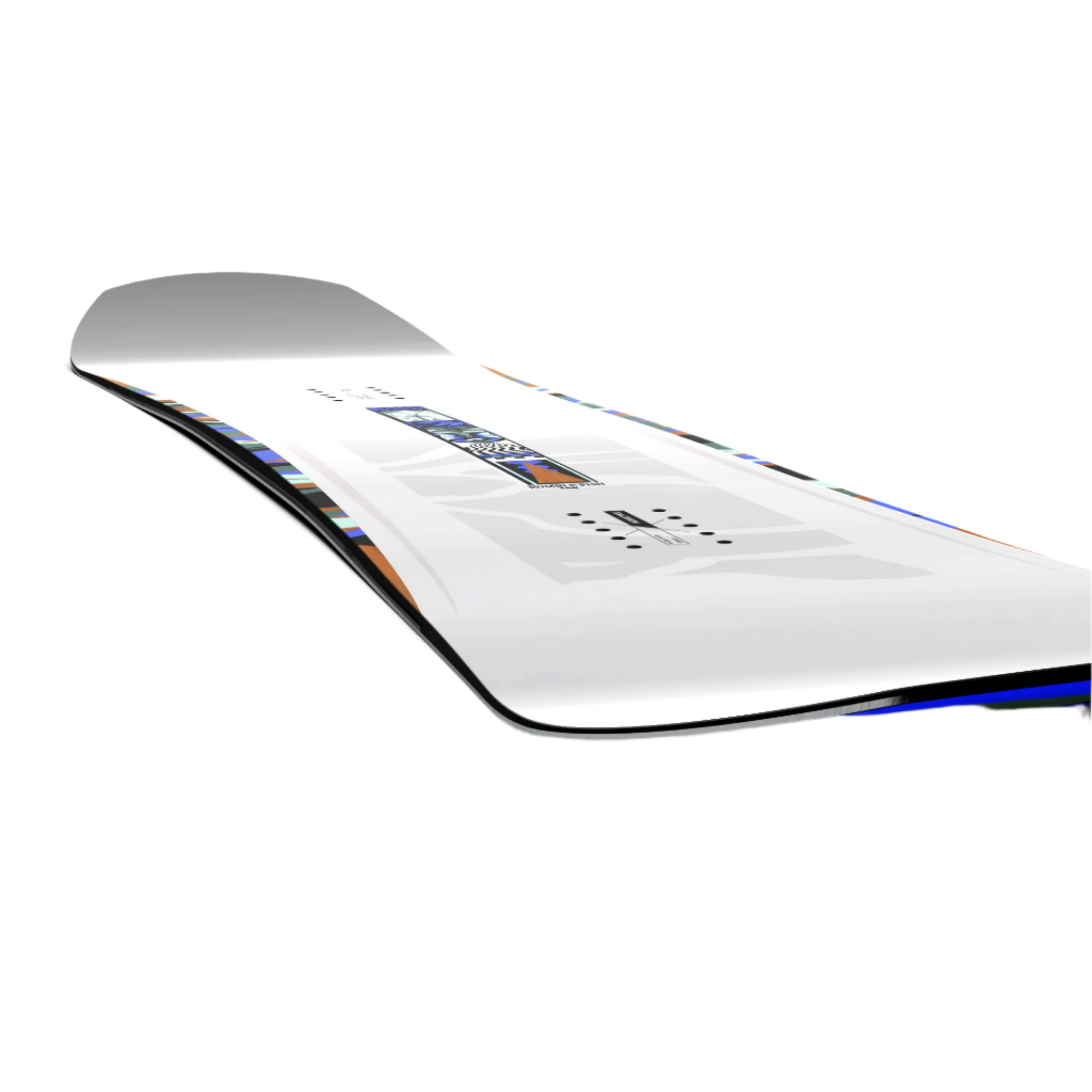 Salomon Women's Rumble Fish Snowboard 2026 - A white snowboard with a blue and orange fish design on top, featuring a black border around it.