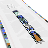 Salomon Women's Rumble Fish Snowboard 2026 - A white snowboard with a blue and green abstract design on top of it.