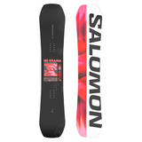 Salomon Women's No Drama Snowboard - A black snowboard with a pink and grey abstract design on top of a white background.