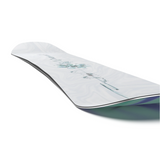 Salomon Women's Oh Yeah Snowboard 2026 - A white snowboard with a blue floral design on top and a green bottom.