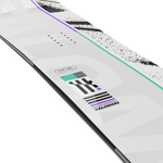Salomon Huck Knife Snowboard 2026 - A white snowboard with black and purple accents, featuring a distinctive pattern of diagonal stripes on its top surface.