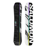 Salomon Huck Knife Pro Snowboard 2026 - A black snowboard with a white and gray abstract design, featuring purple accents on top and bottom edges.