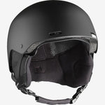 Salomon Brigade RTL Helmet 2023 - Matte black helmet with a white logo on the front and adjustable straps at the back.