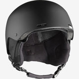 Salomon Brigade RTL Helmet 2023 - Matte black helmet with a white logo on the front and adjustable straps at the back.